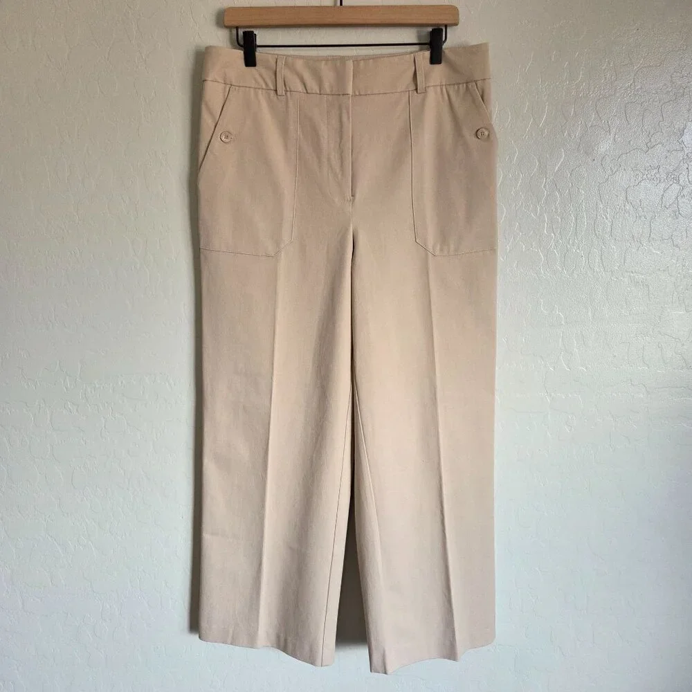 Rachel Zoe High-Rise Wide Leg Trouser Pants Tan Size 12 Cotton Blend Work Casual